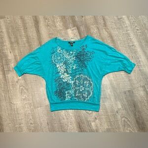 Style & Co. Turquoise Floral Short Sleeve Top